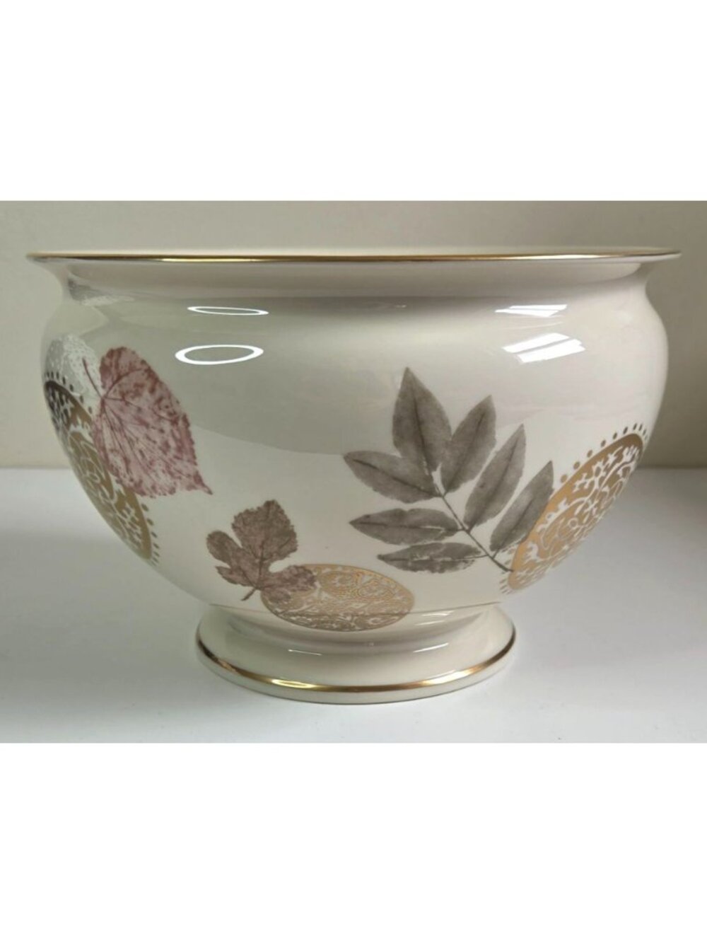 Lenox Burnished Leaf Natures Impressions Centerpiece Bowl 9" Gold Trim USA-Made
